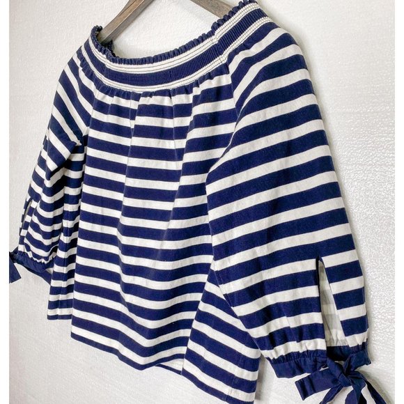 J. CREW Off the Shoulder Shirt Stripes Tie Sleeves - Picture 8 of 9